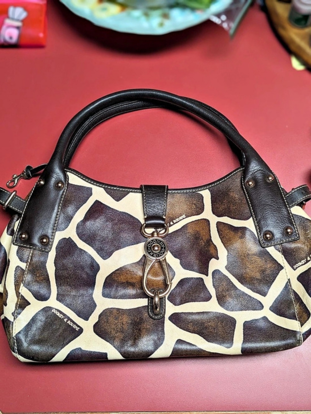 Dooney & Bourke Giraffe Print Leather Hobo Bag Brown & Cream
